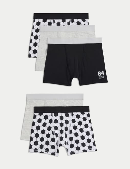 5pk Cotton Rich Football Trunks (5-16 Yrs)
