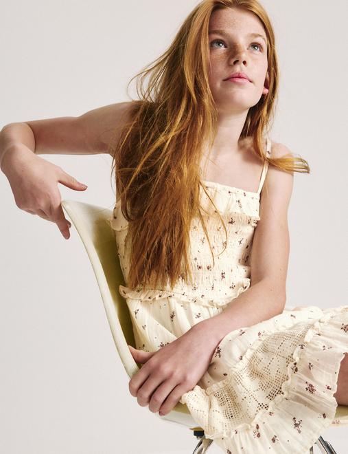 Pure Cotton Ditsy Shirred Mini Dress (6-16 Yrs)