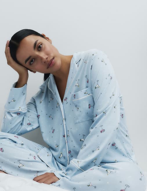 Cotton Modal Printed Revere Pyjama Set