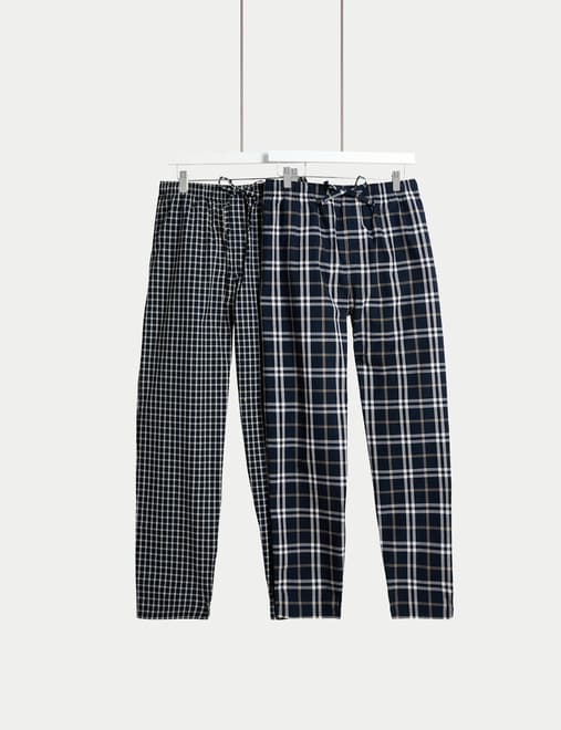 2pk Pure Cotton Checked Pyjama Bottoms