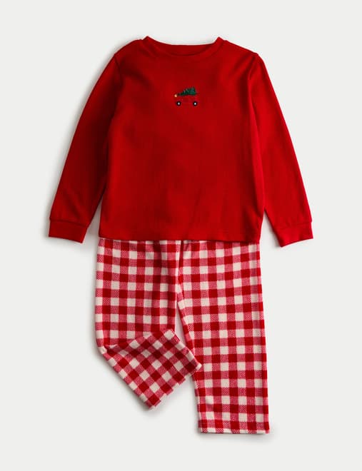 Pure Cotton Christmas Magic Car Gingham Pyjamas (1-8 Yrs)