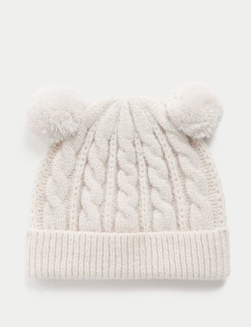 Kids' Cable Knit Double Pom Winter Hat (0-3 Yrs)