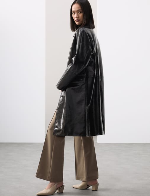 Leather Patent Crackle Longline Car Coat