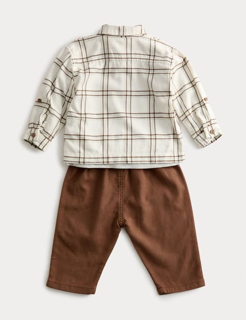 3pc Cotton Rich Checked Top & Bottom Outfit (0-3 Yrs)