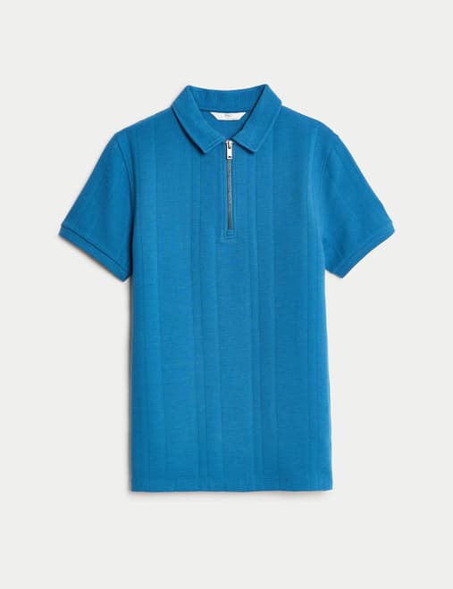 Pure Cotton Textured Zip Polo Shirt (2-16 Yrs)