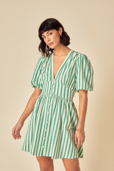 Starlight Ss Mini Dress Green Thick Stripe