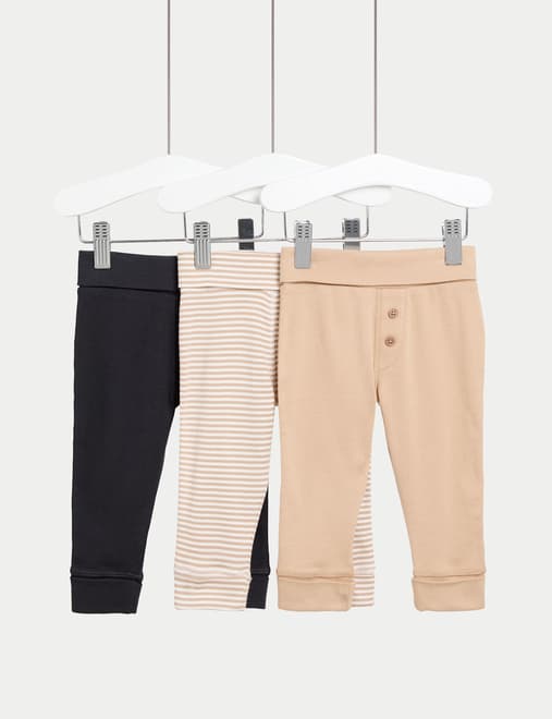 3pk Pure Cotton Striped & Plain Leggings (0-6 Yrs)