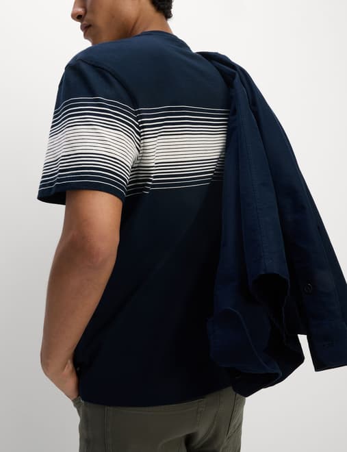 Pure Cotton Chest Stripe Crew Neck T-Shirt