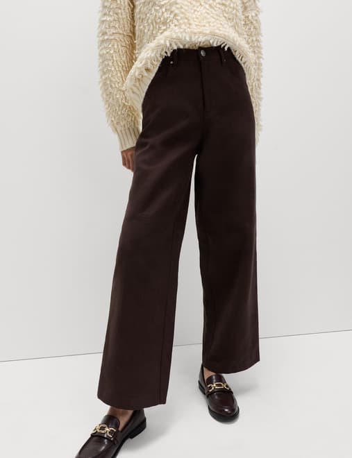 Faux Suede Wide Leg Trousers