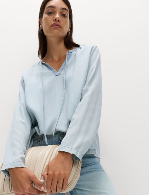 Pure Lyocell Tie Fastening Blouse