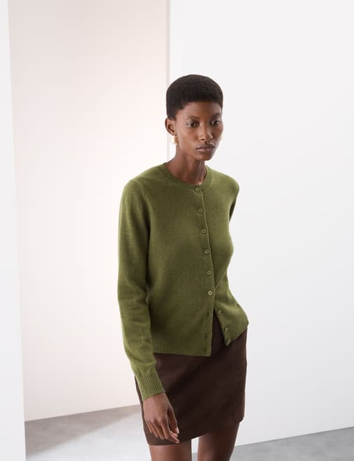 Pure Cashmere Crew Neck Relaxed Cardigan