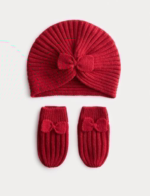 Baby Bow Turban Hat and Mitten Set (0-3 Yrs)