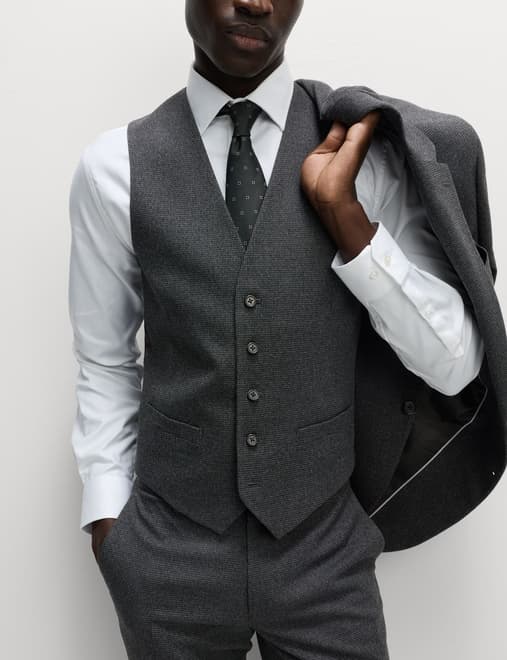 Slim Fit Puppytooth Stretch Waistcoat