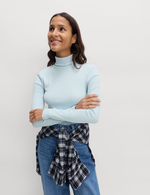 Cotton Rich Ribbed Funnel Neck Top