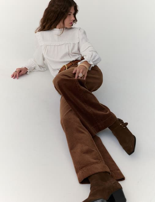 Pure Cotton Cord Wide Leg Trousers