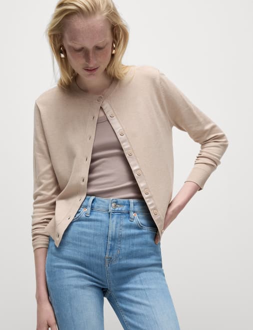 Crew Neck Button Front Cardigan