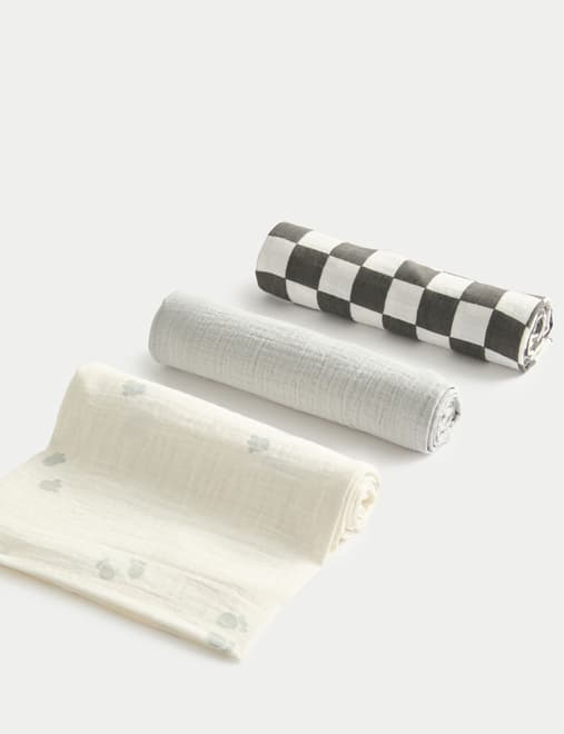 3 Pack Pure Cotton Checked Muslin Squares