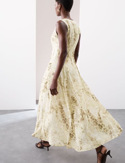 Animal Print Button Front Maxi Dress