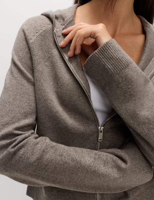 Knitted Zip Up Cropped Hoodie