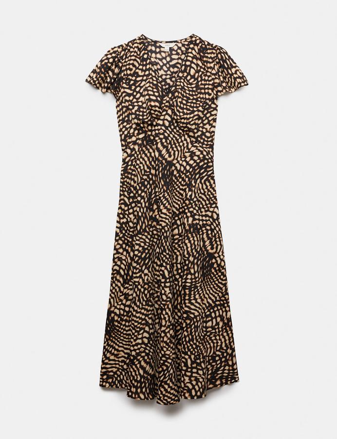Animal Print V-Neck Midi Tea Dress