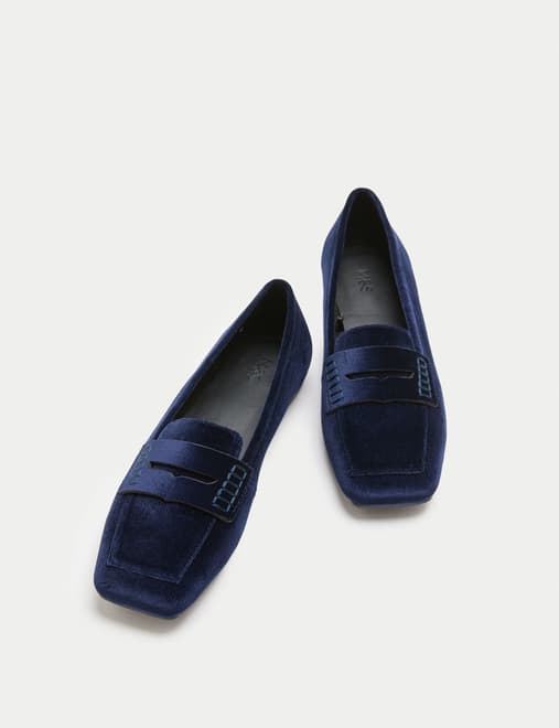Velvet Flat Square Toe Loafers