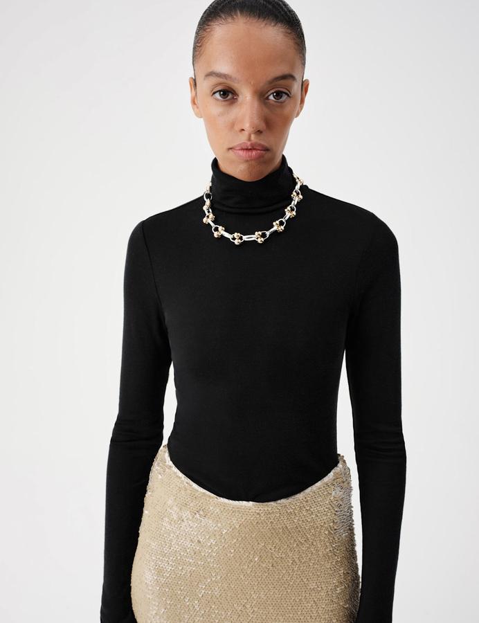 Wool Touch Layering Slim Roll Neck Top