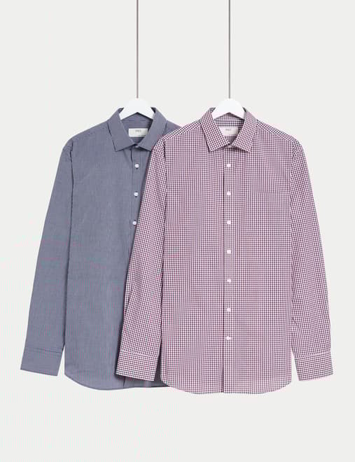 2 Pack Regular Fit Easy Iron Check Shirts