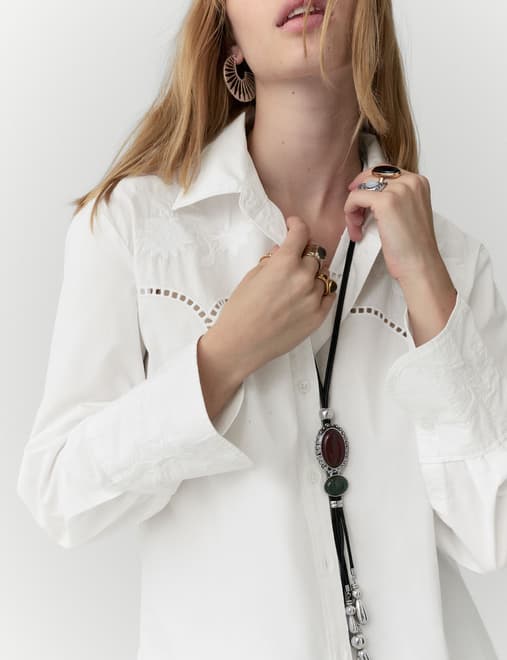 Pure Cotton Floral Embroidered Shirt