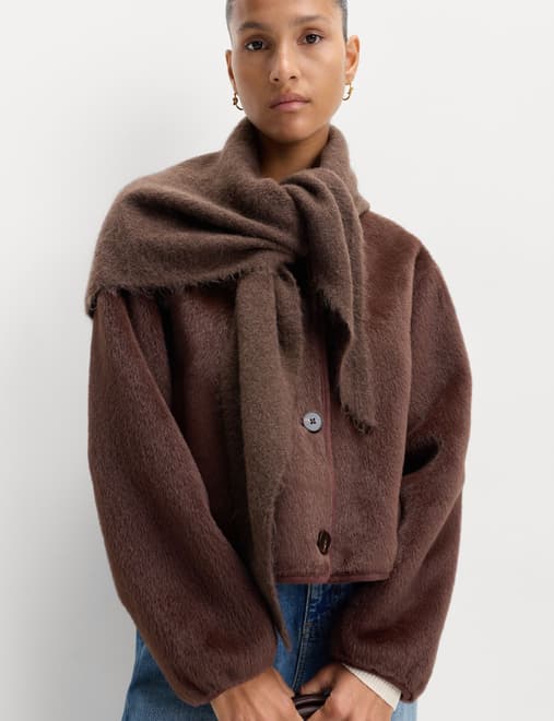 Faux Fur Collarless Relaxed Fit Jacket