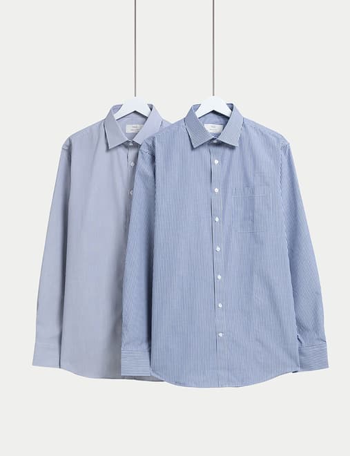 2pk Regular Fit Easy Iron Cotton Blend Striped Shirts