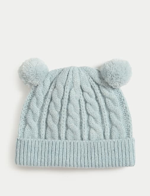Kids' Cable Knit Double Pom Winter Hat (0-3 Yrs)