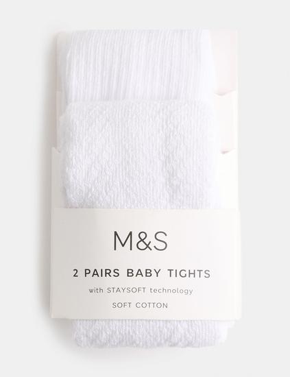 2 Pack Cotton Rich Ribbed Pelerine Tights (0-2 Yrs)