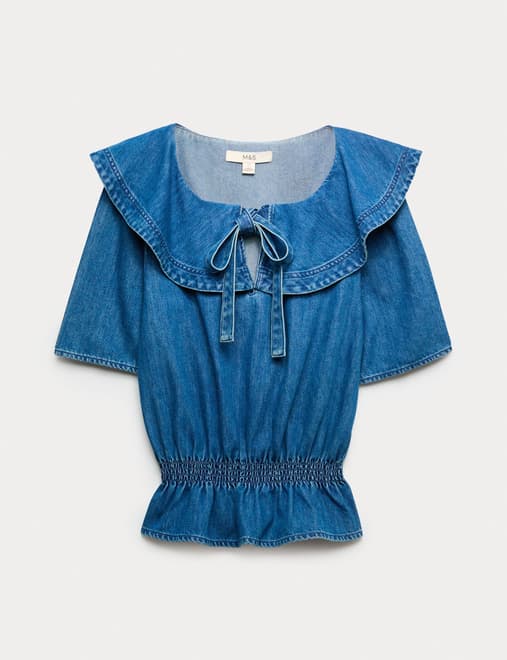 Denim Ruffled Blouse