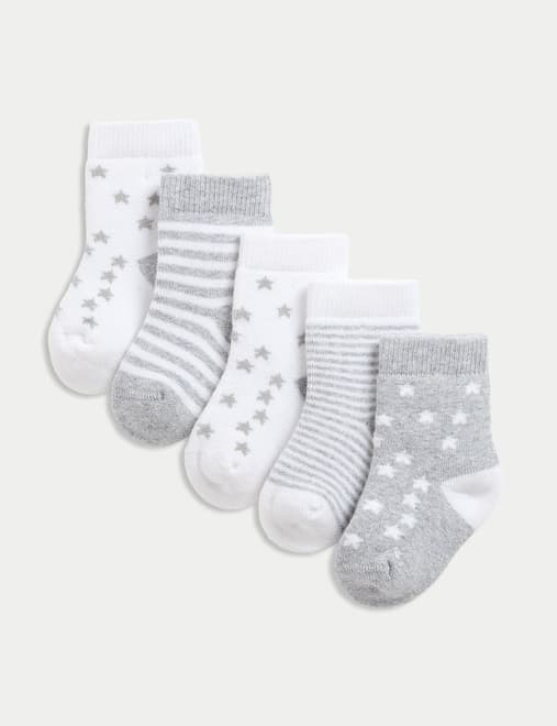 5pk Cotton Rich Terry Star Socks (0-2 Yrs)
