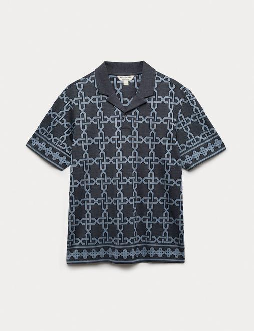 Pure Cotton AOP Geo Revere Jacquard Polo