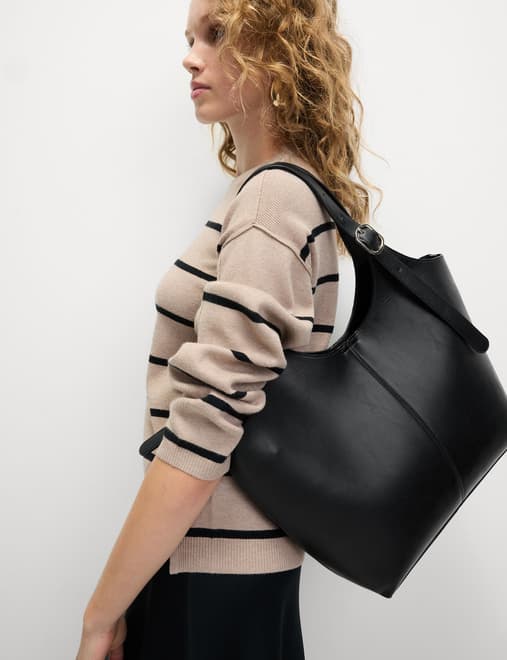 Faux Leather Shoulder Tote Bag