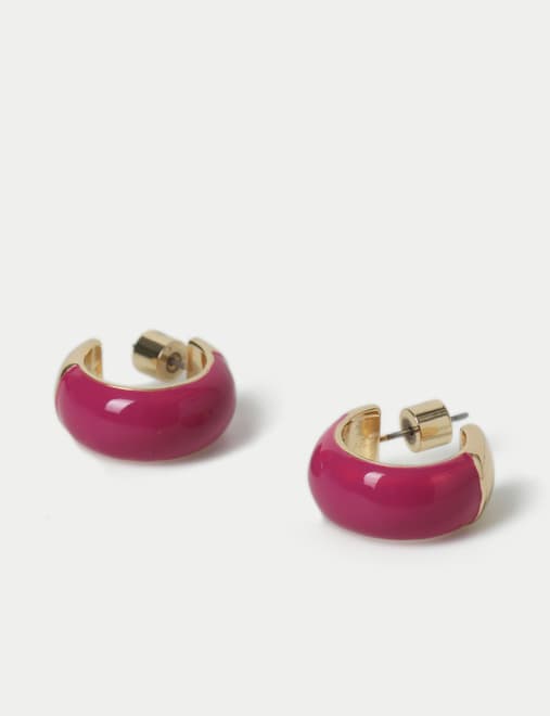 Pink Enamel Open Hinge Hoop Earrings