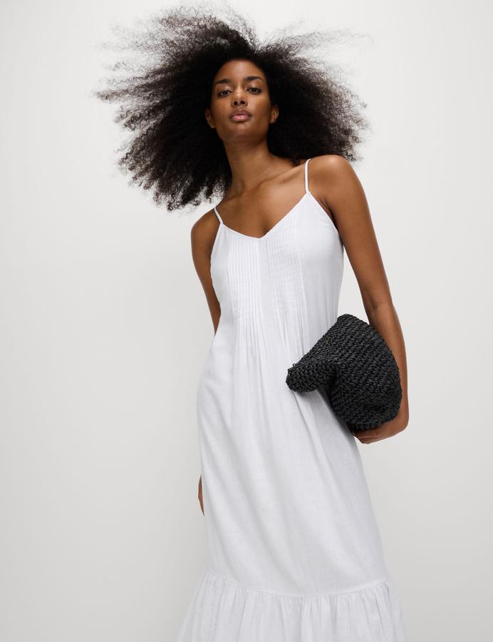 Linen Rich V-Neck Strappy Midaxi Dress
