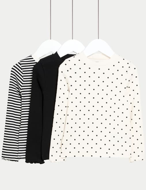 3pk Cotton Rich Polka Dot Tops (2-8 Yrs)