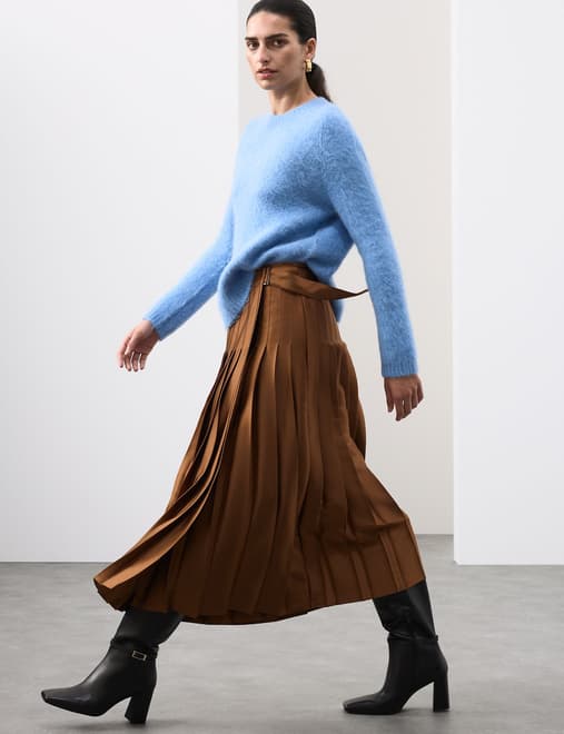 Satin Pleated Midaxi Wrap Skirt