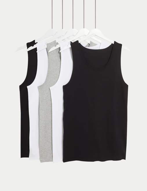 5pk Pure Cotton Sleeveless Vests