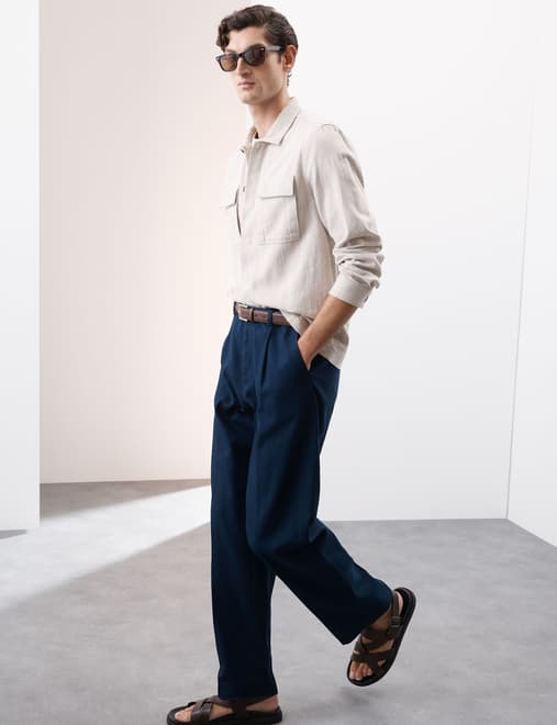 Regular Fit Lyocell Blend Single Pleat Trousers