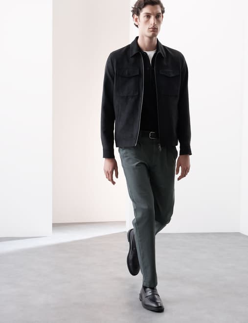 Regular Fit Textured Dobby Pleat Front Chinos