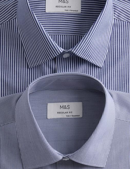 2 Pack Regular Fit Easy Iron Cotton Blend Striped Shirts