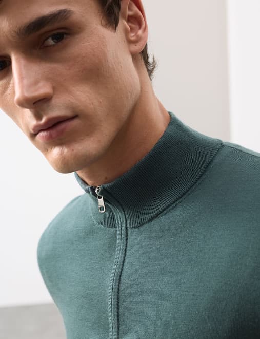 Pure Extra Fine Merino Wool Half Zip Jumper