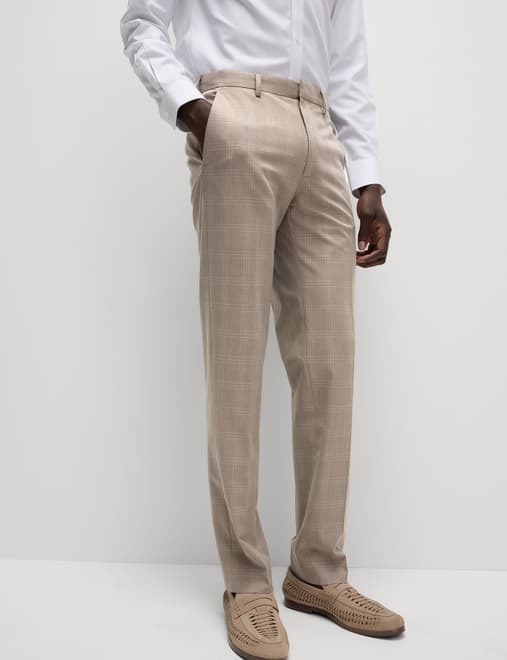 Tailored Fit Flat Front Check Trousers
