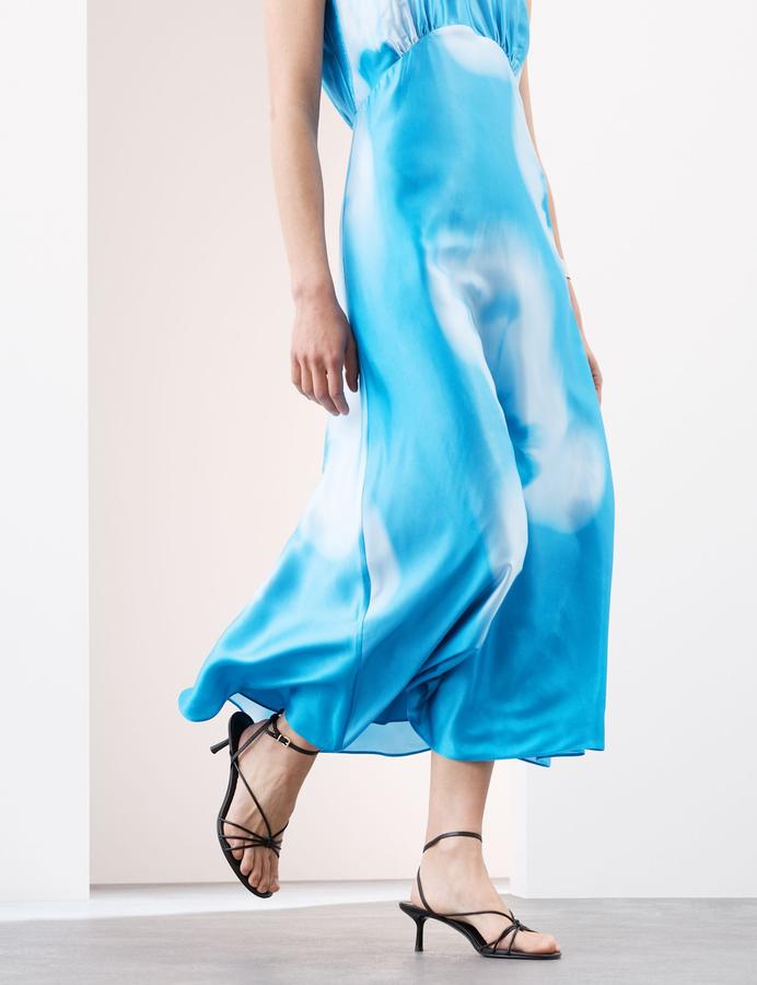 Cupro Rich Printed Round Neck Midaxi Waisted Dress