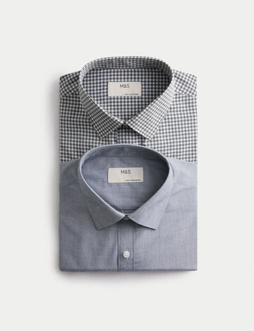 2 Pack Regular Fit Easy Iron Check Shirts