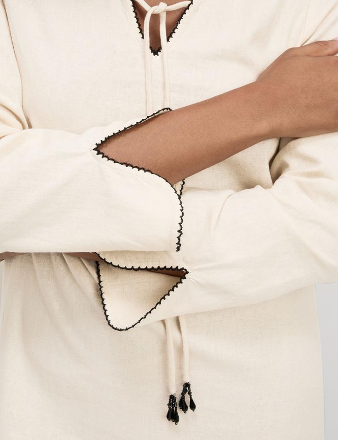 Linen Rich Embroidered Midi Shift Dress