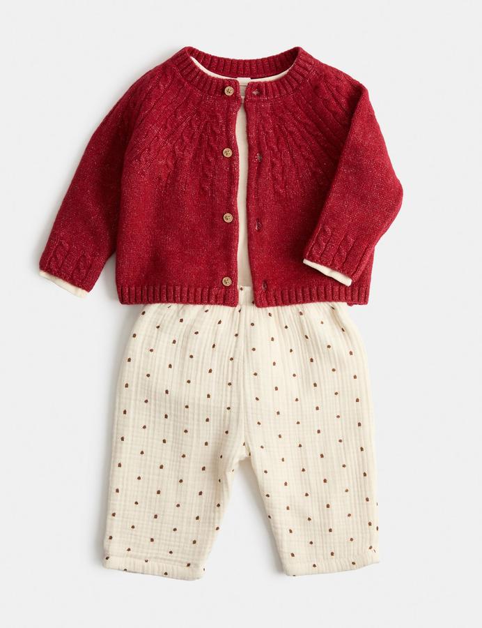 3 Piece Fleece Lined Outfit with Cardigan (7lbs - 12 Mths)